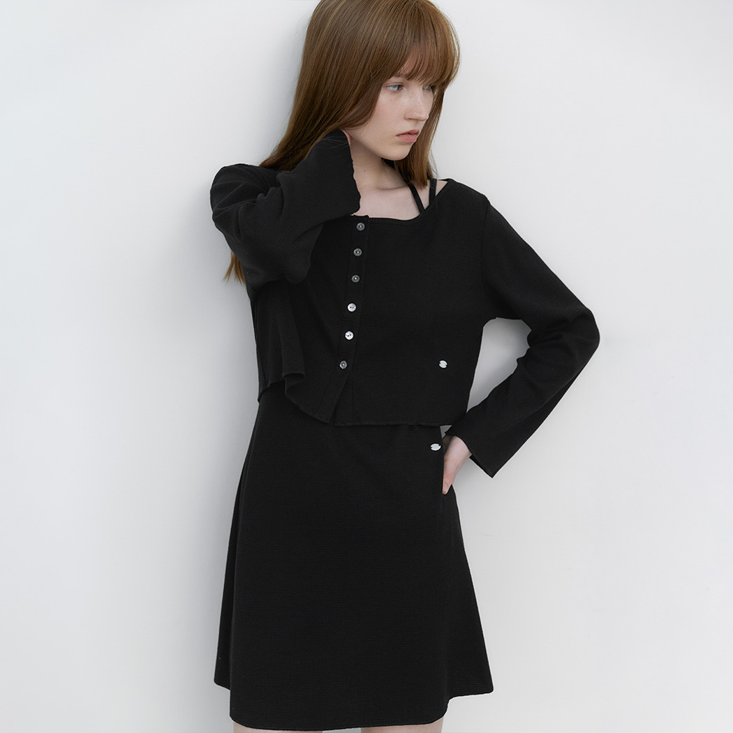 （OP-6343）CARDIGAN SET-UP WAFFLE DRESS S