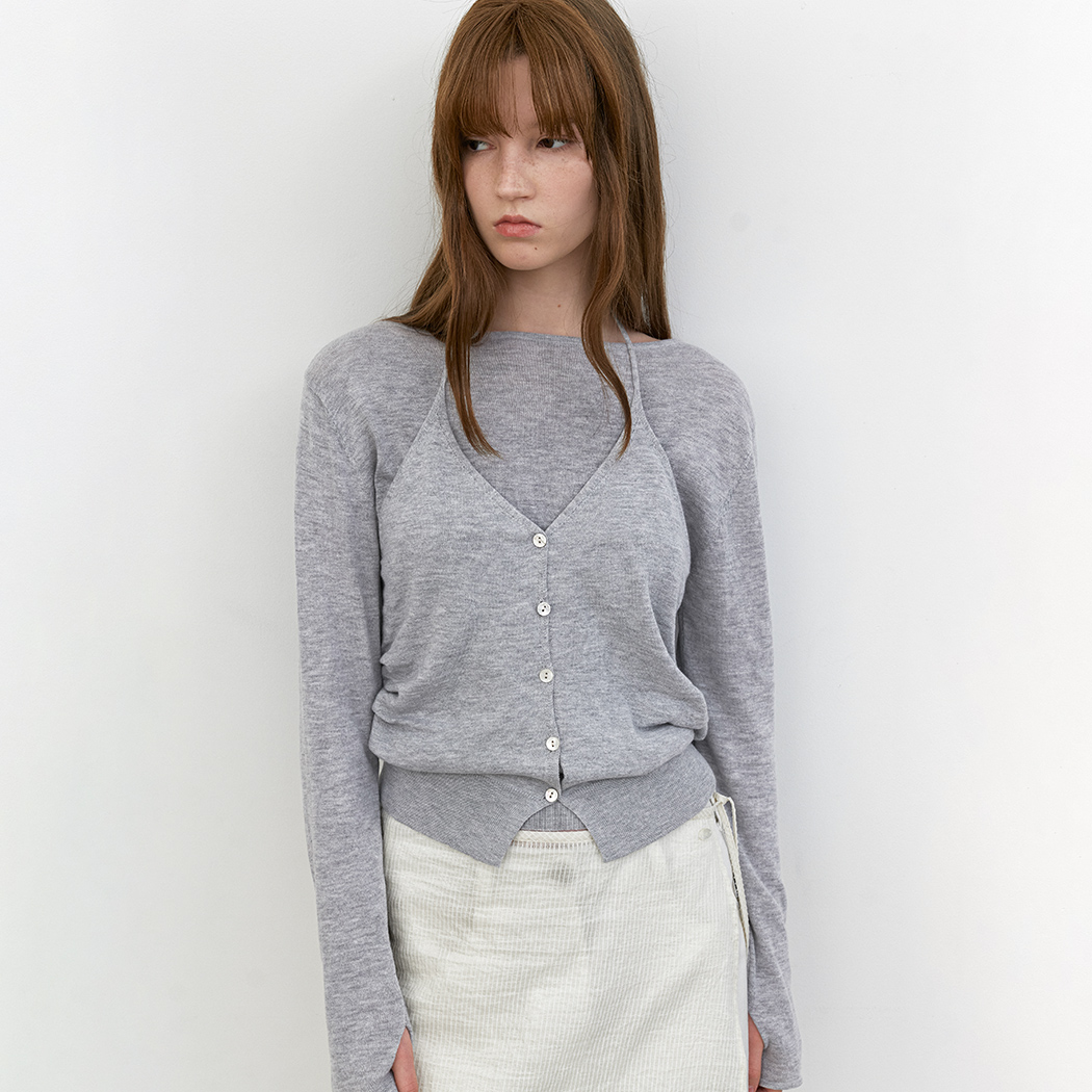 （T-7189）HALTER VEST LAYERD BOAT NECK KNIT