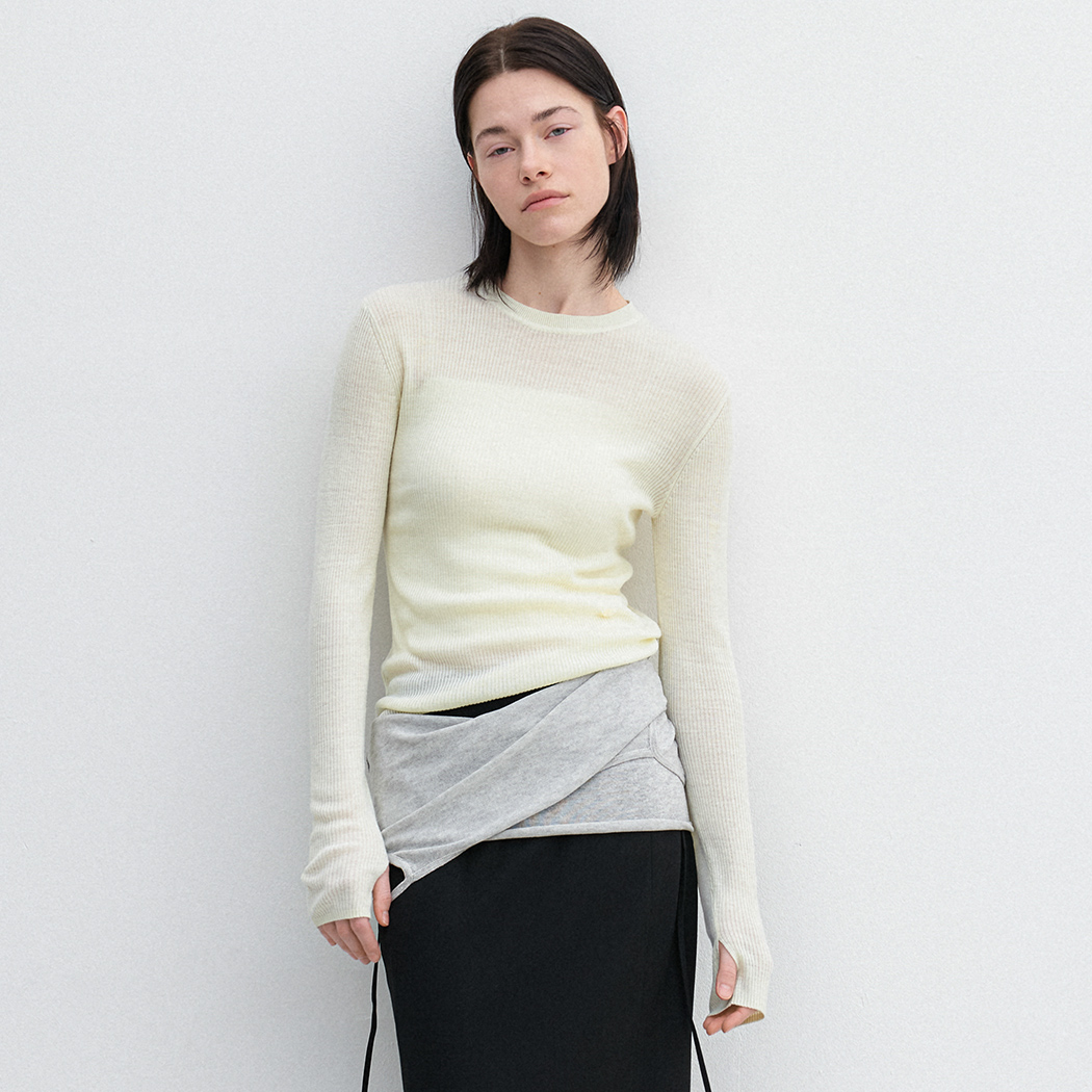 （T-7190）AN SHEER FRESH RIBBED SLIM KNIT