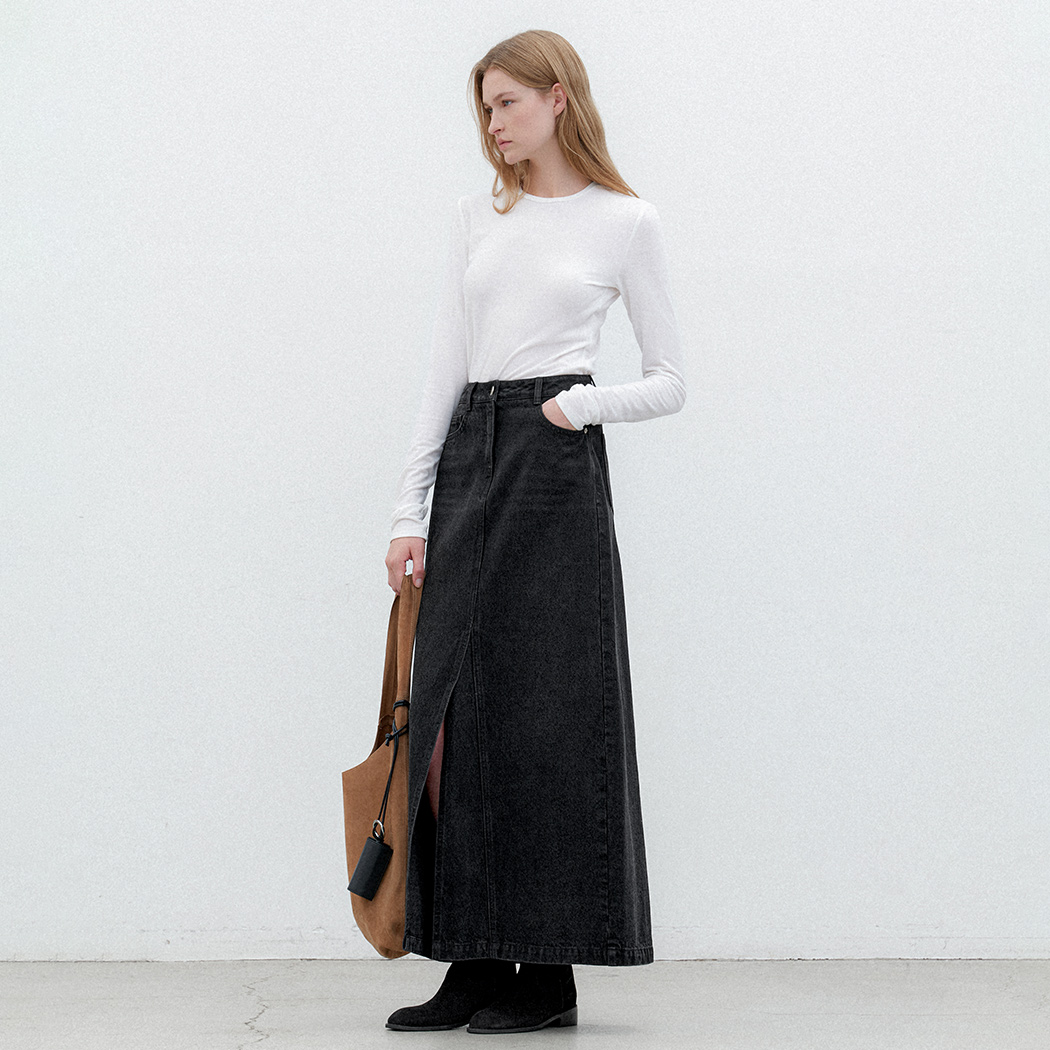 （Z-SK-5040）SLIT POINT DENIM MAXI SKIRT