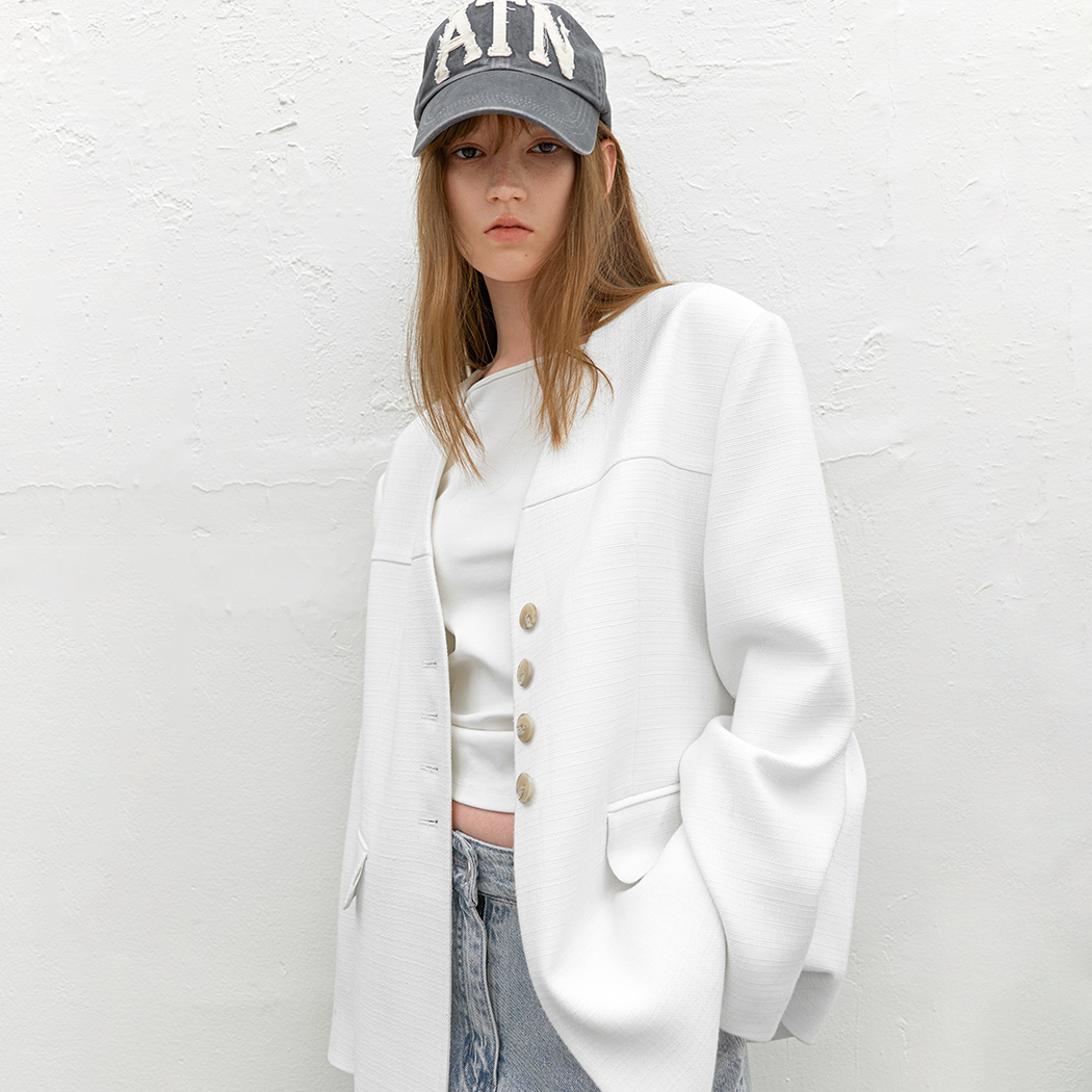 （JK-3060）COLLARLESS OVERSIZED TWEED JACKET