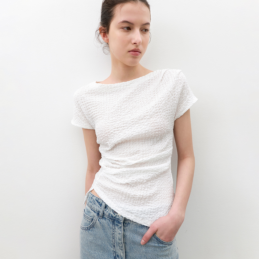 （Z-BL-4345）LOND CREASE TUCK UNBAL BLOUSE