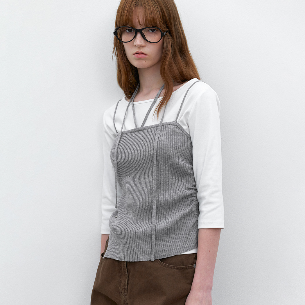 (T-7256)SHIRRING BUSTIER TIE KNIT S