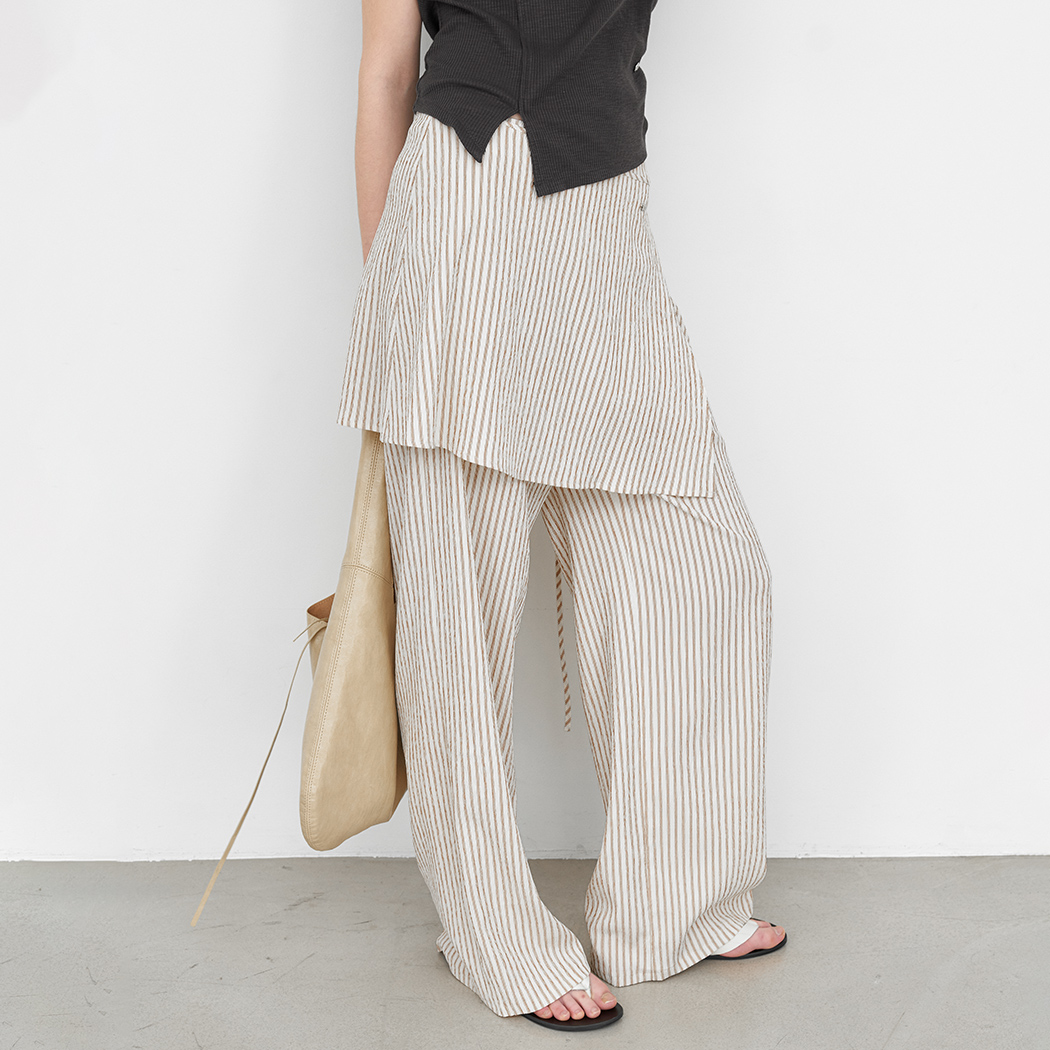 (PT-5778)STRIPE WRAP SKIRT LAYERED PANTS