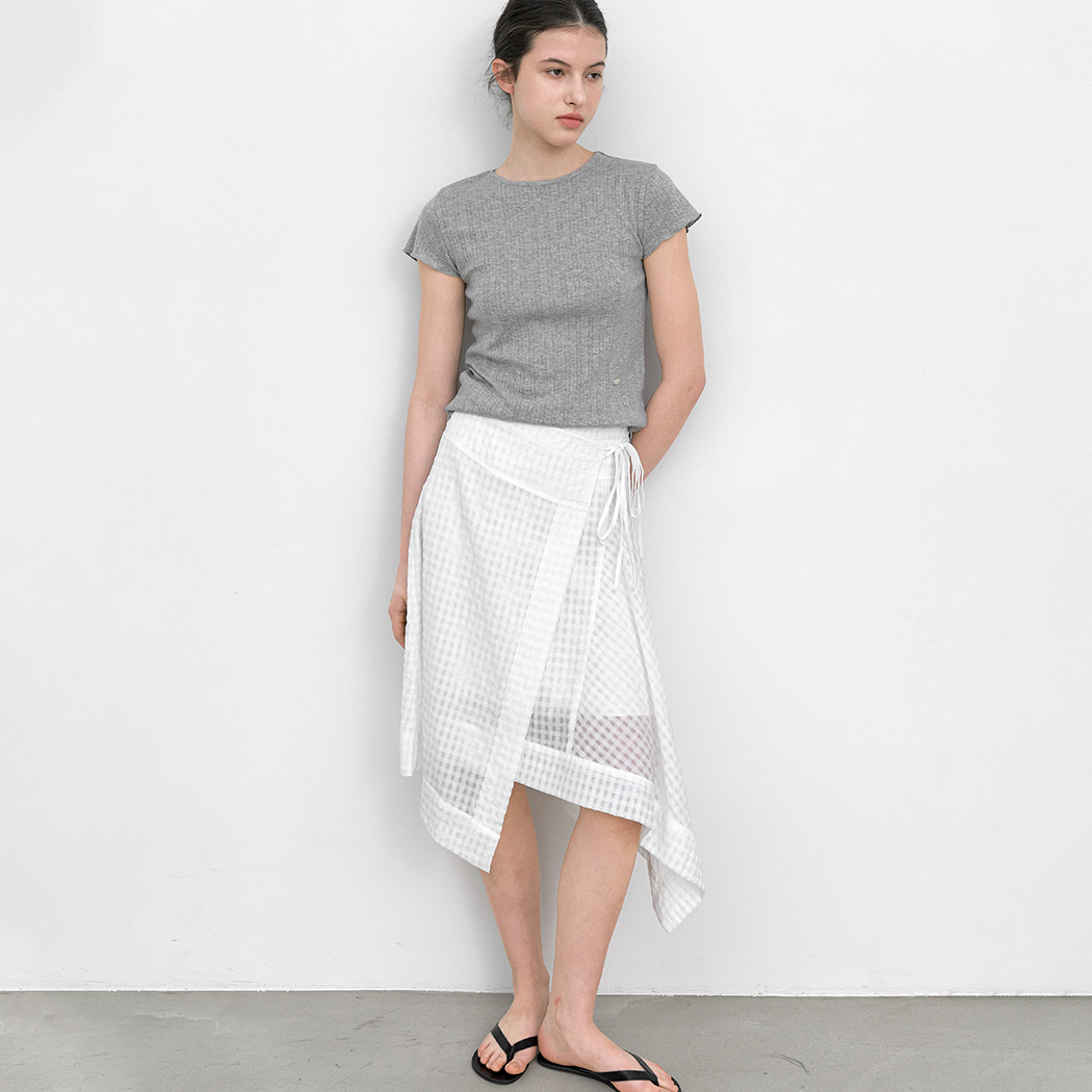 （SK-5075）EMBO CHECK UNBALANCE WRAP SKIRT