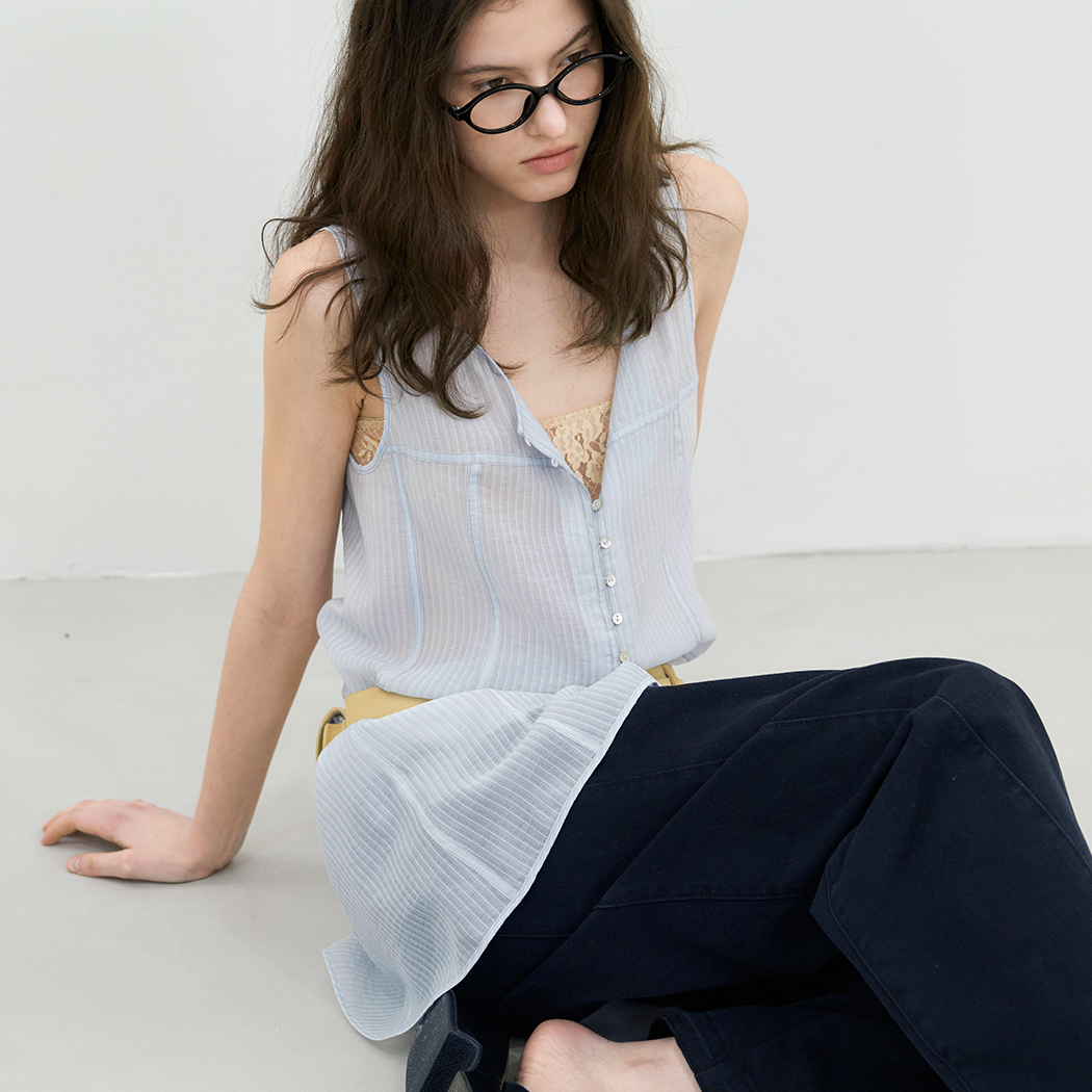 （BL-4415）STRIPED LAYERED SLEEVELESS BLOUSES S