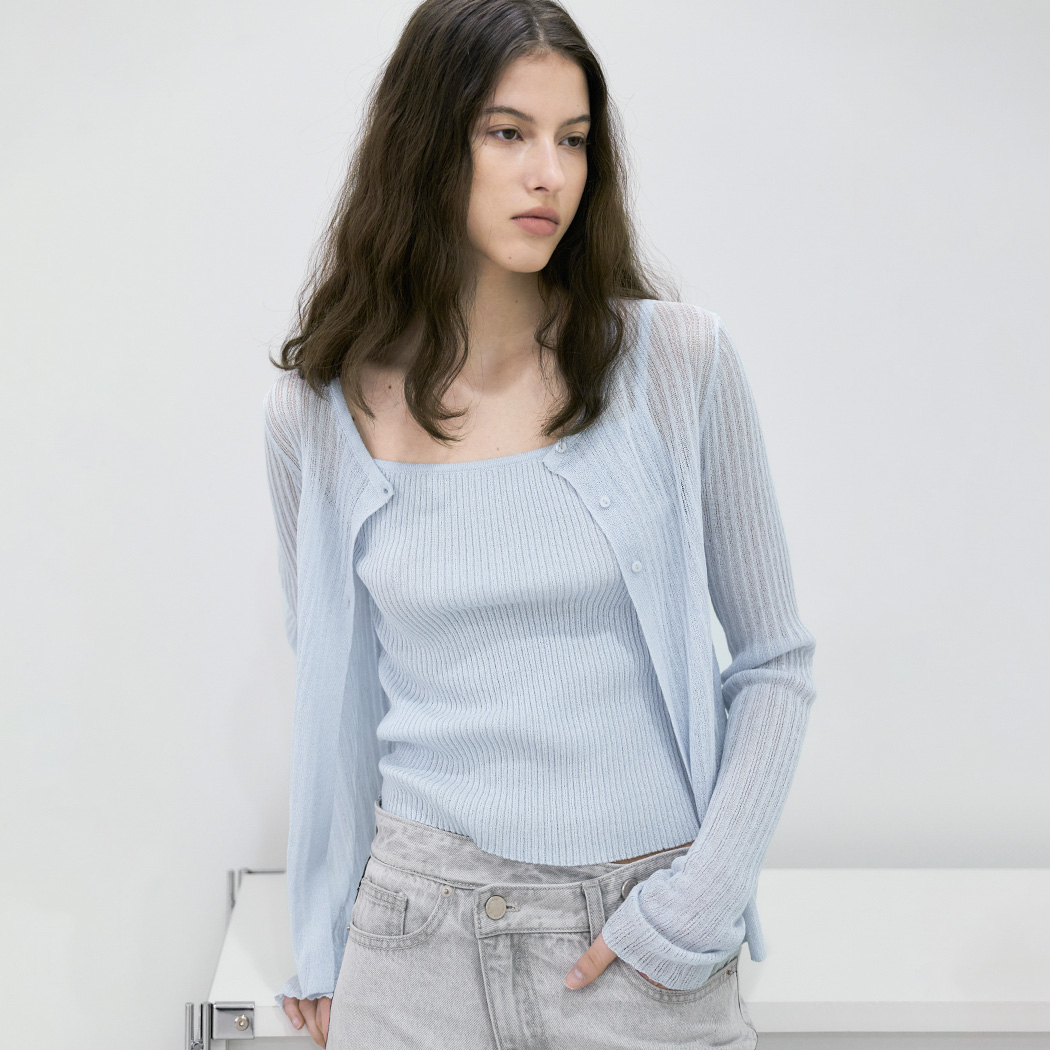 （CD-2262）COOL TOUCH SLIM RIBBED TOP&CARDIGAN SET