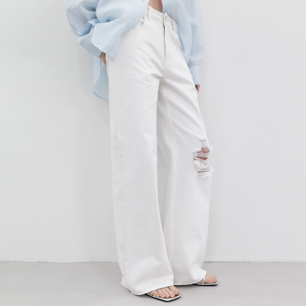（PT-5777）DESTROYED WHITY WIDE DENIM