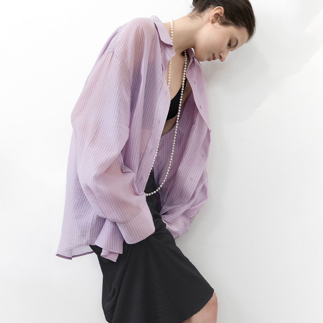 （BL-4412）SHEER STRIPE OVERSIZED SHIRT