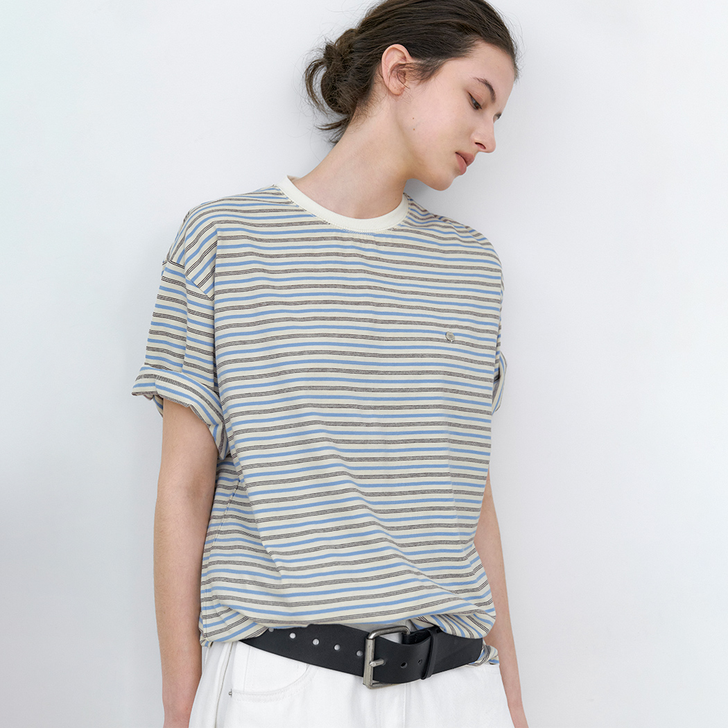 （T-7216）MULTI STRIPE BOXY TEE