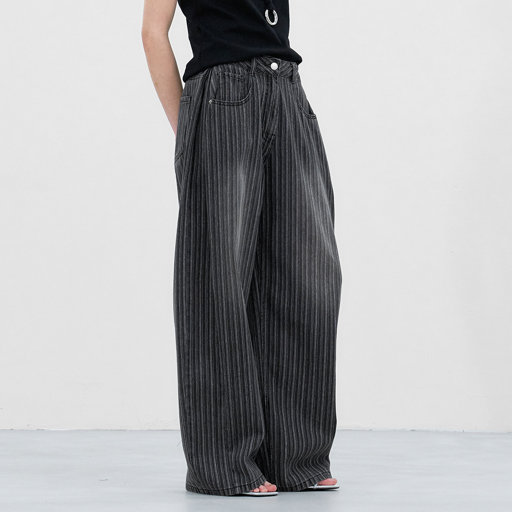 （PT-5769）TUCK CURVED STRIPE DENIM PATNS