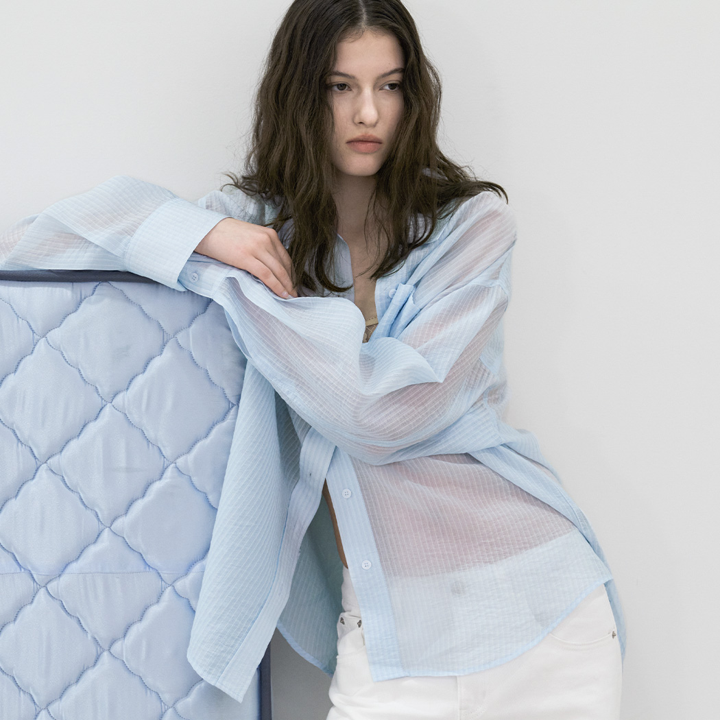 （BL-4412）SHEER STRIPE OVERSIZED SHIRT