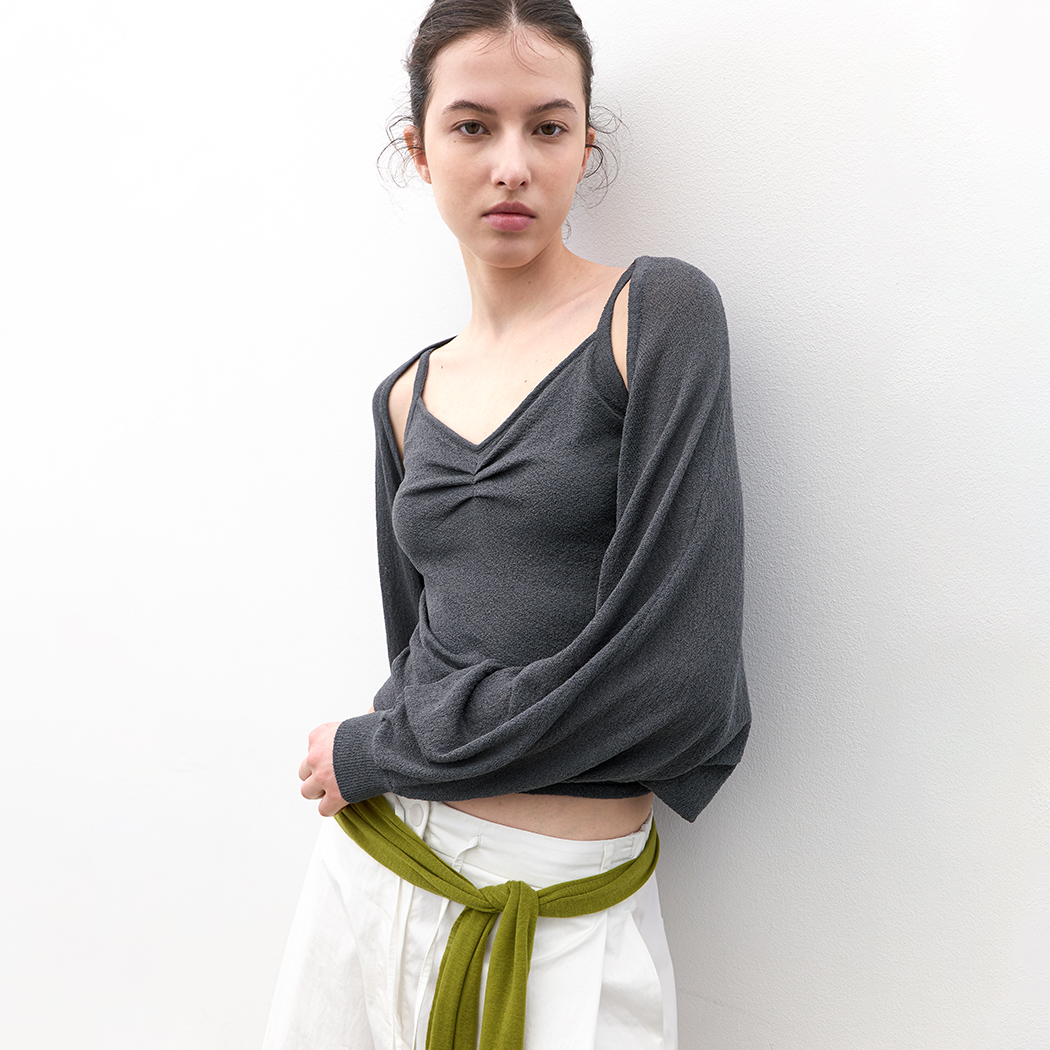 (CD-2265)BOUCLE SHIRRING BOLERO&TOP SET