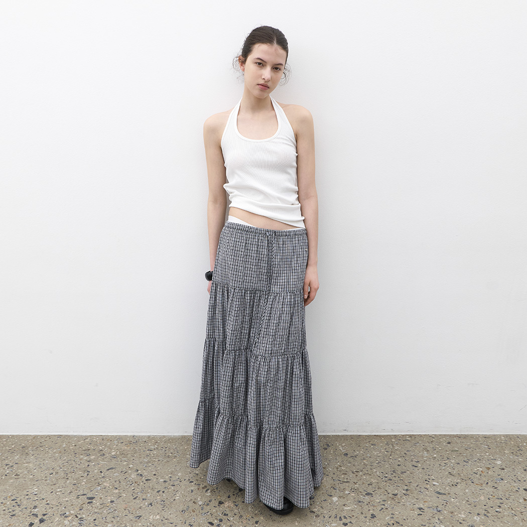 （SK-5098）CHECK TIERED FULL LENGTH SKIRT