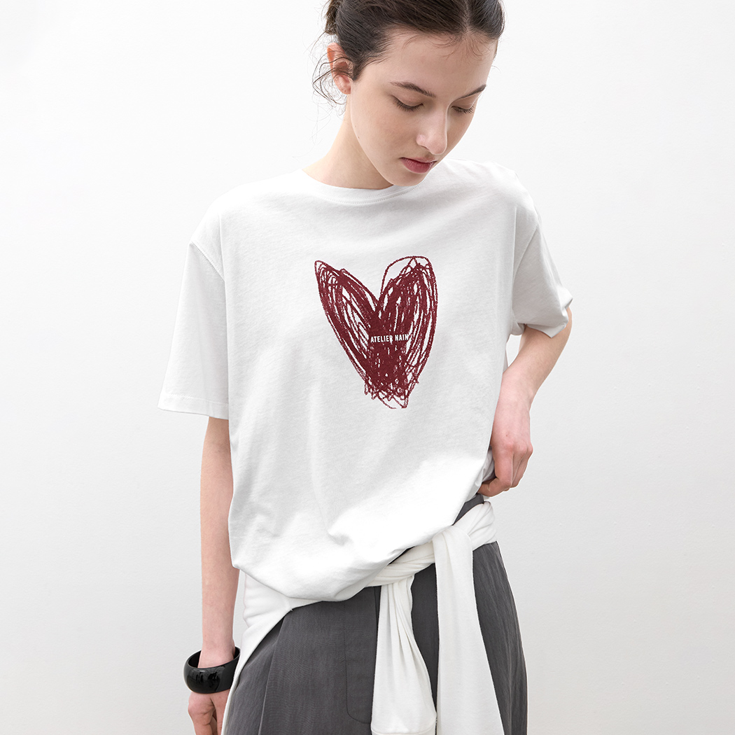 （T-7200）HEART DRAWING OVER BOX TEE