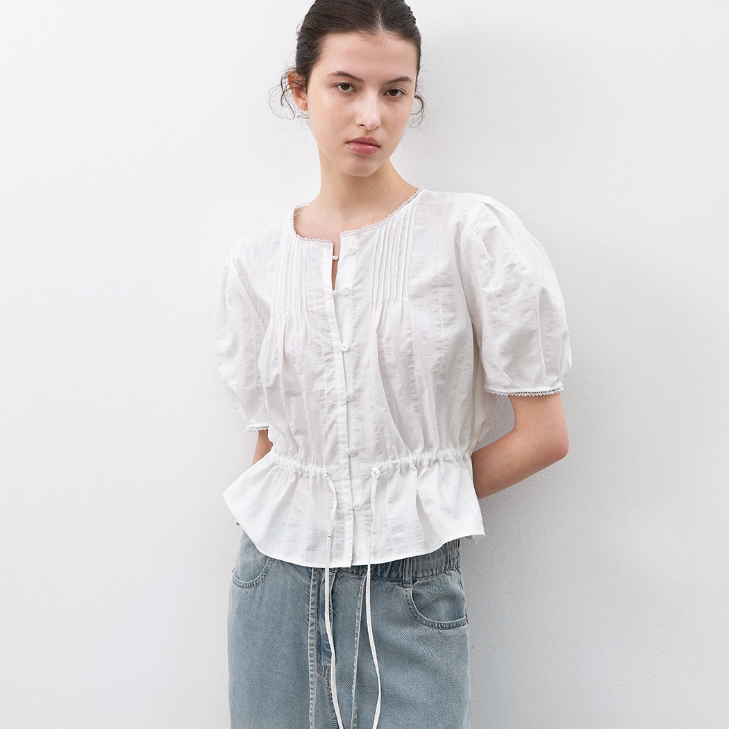 (BL-4419)PEASANT COTTON PEPLUM BLOUSE