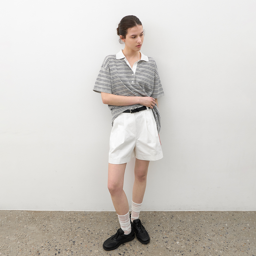 （PT-5797）BELTED TWO TUCK SHORT PANTS S