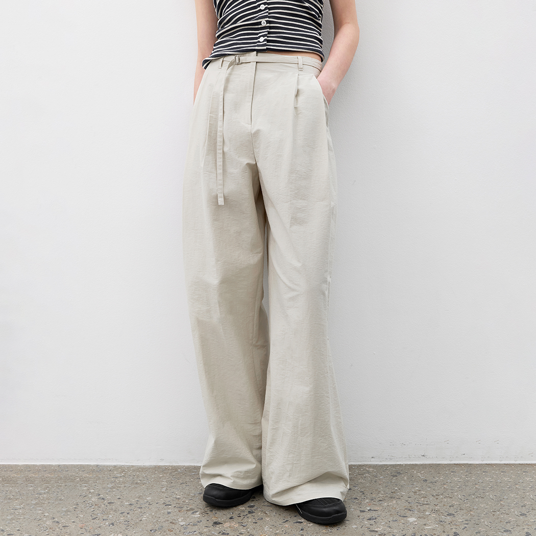 （PT-5776）BELTED TWO TUCK WIDE SUMMER PANTS S