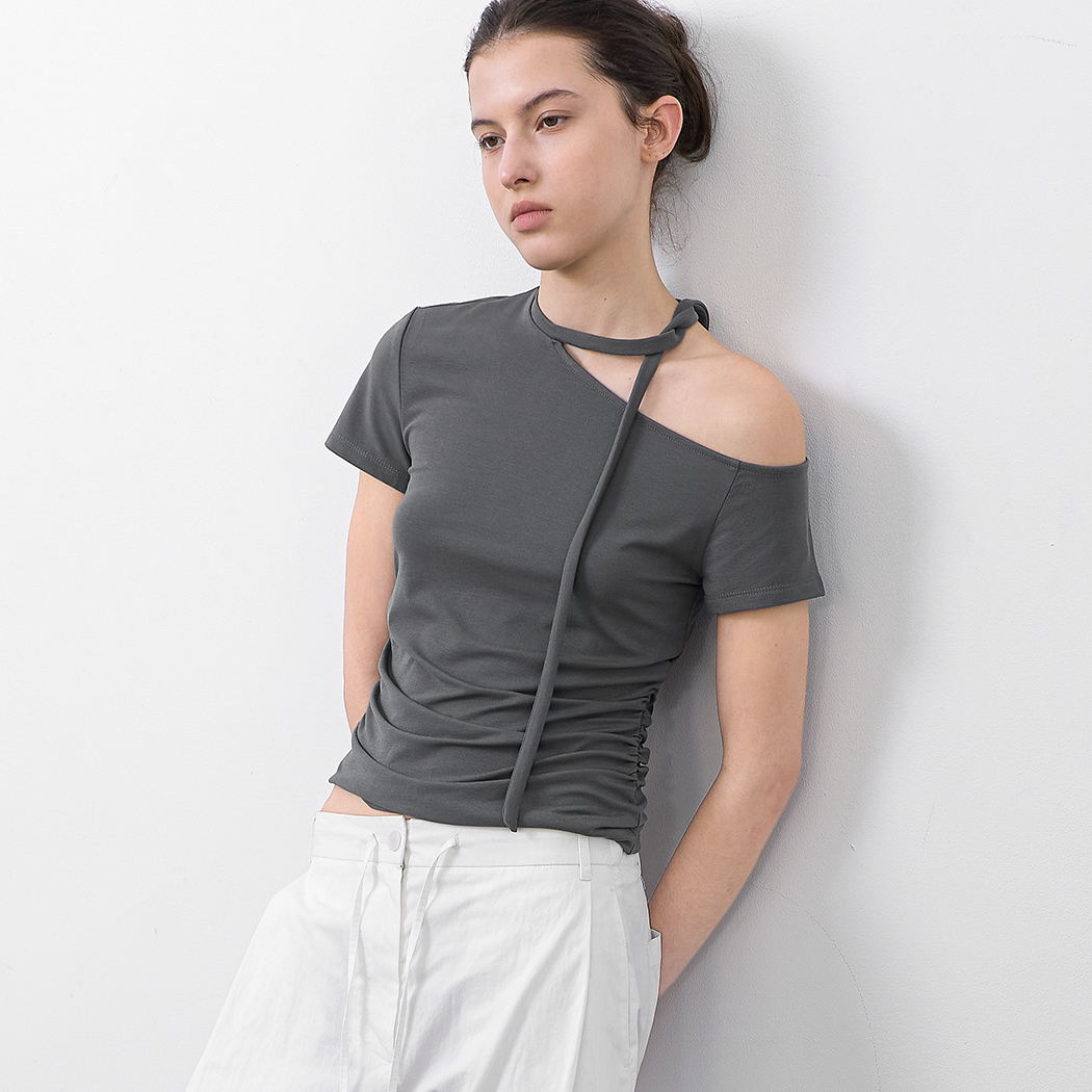 （T-7209）ONE SHOULDER SCALF TEE