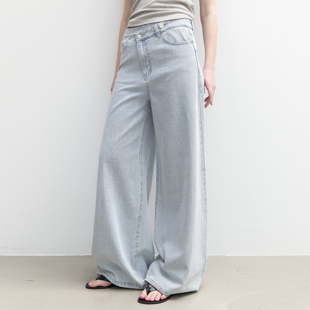 （PT-5768）TWO BUTTON SUMMER UNBAL DENIM PANTS