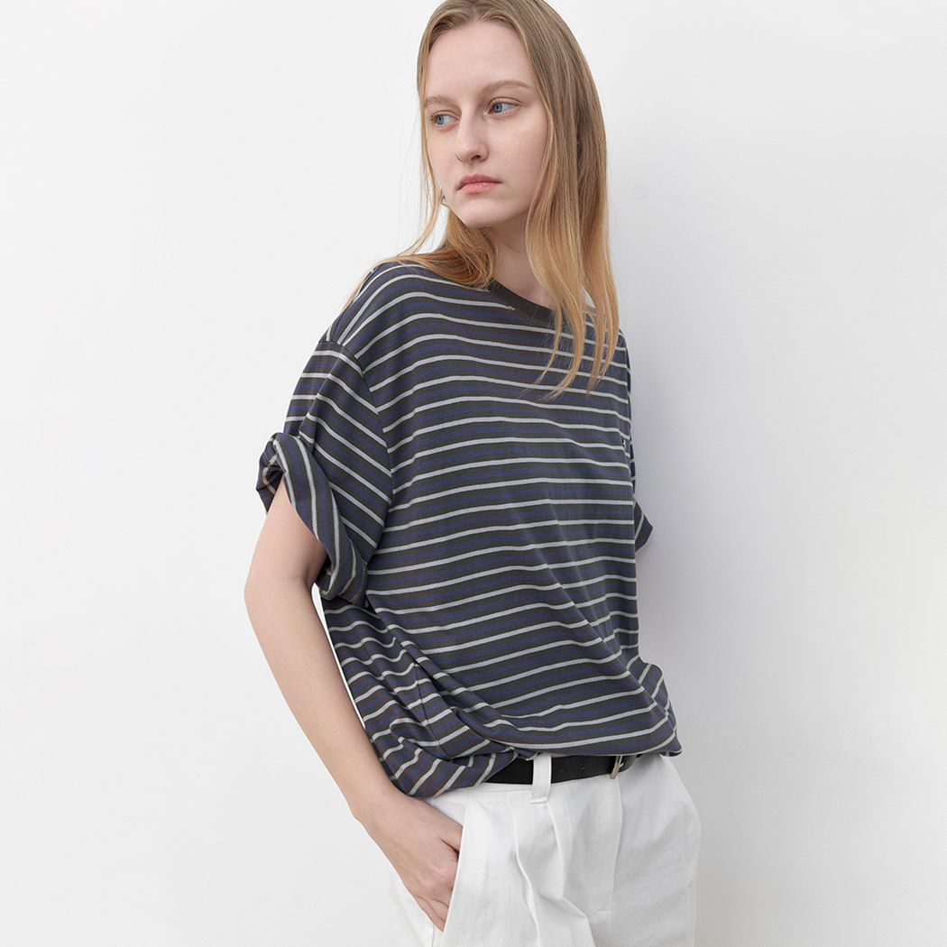（T-7216）MULTI STRIPE BOXY TEE