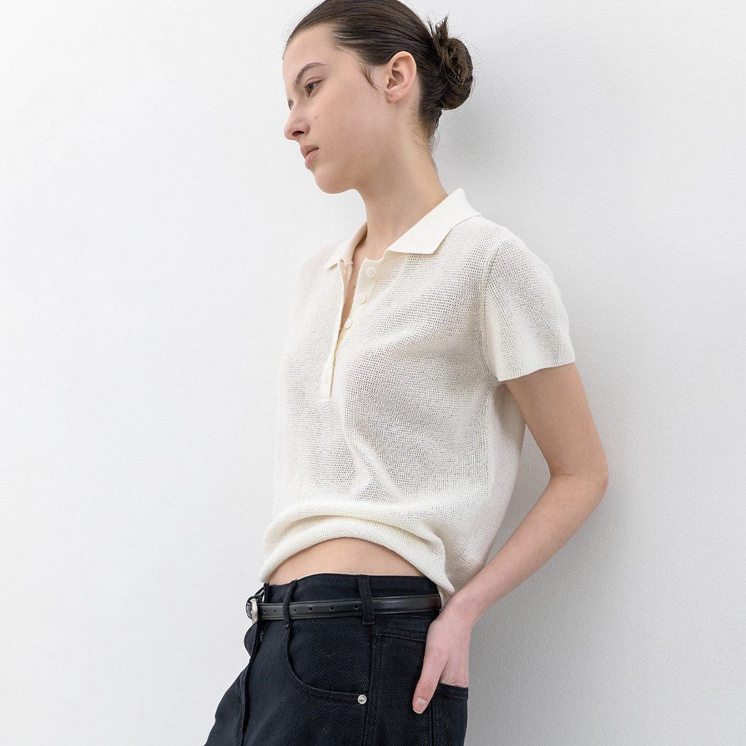 （T-7251）AN ESSENTIAL WAFFLE COLLAR KNIT