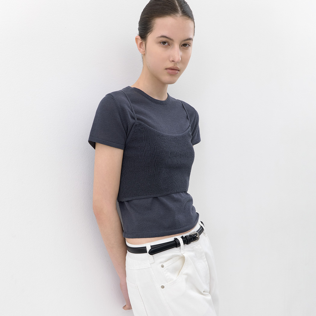 （T-7249）AN WAFFLE BUISTIER SET KNIT TOP