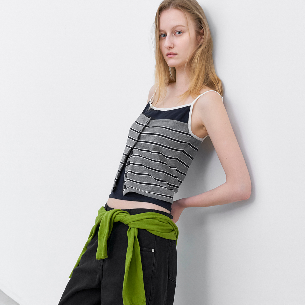 （T-7260）STRIPE BUISTIER BUILT-IN KNIT TANK TOP