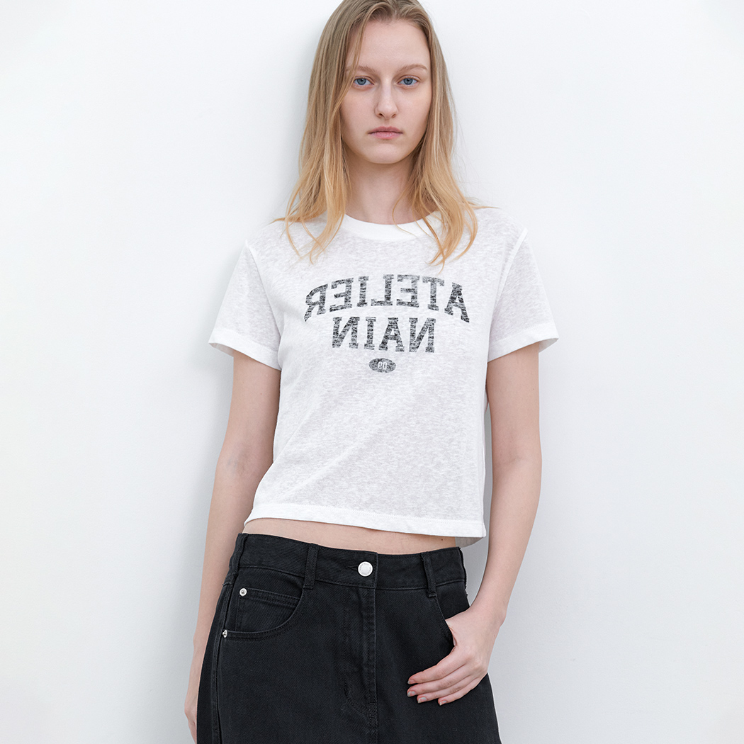 （T-7233）REVERSE STAMP GRAPHIC SEMI CROP T