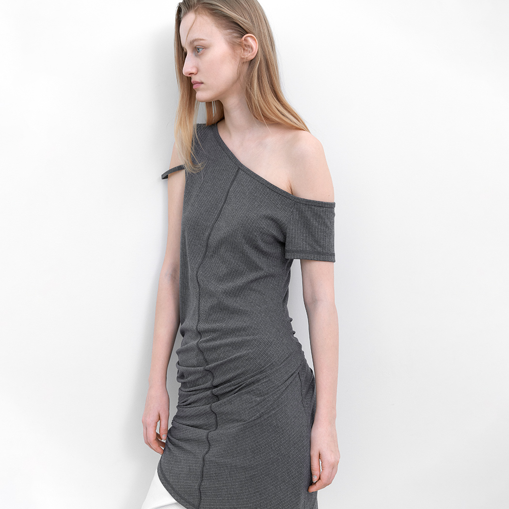 （OP-6331）OBLIQUE DRAPE ONE SHOULDER JERSEY DRESS