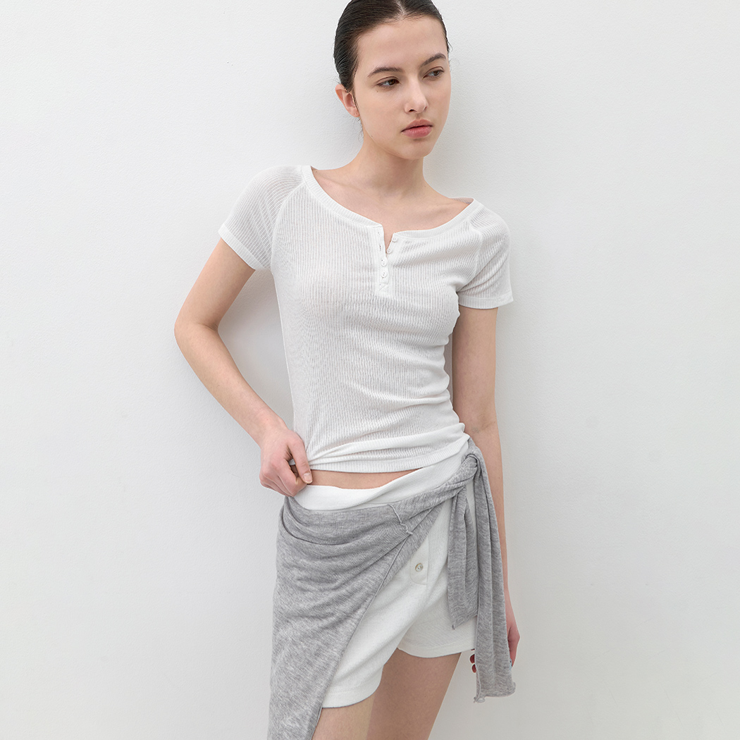 （T-7231）AN SOFT RIBBED BUTTON UP SLIM HALF T