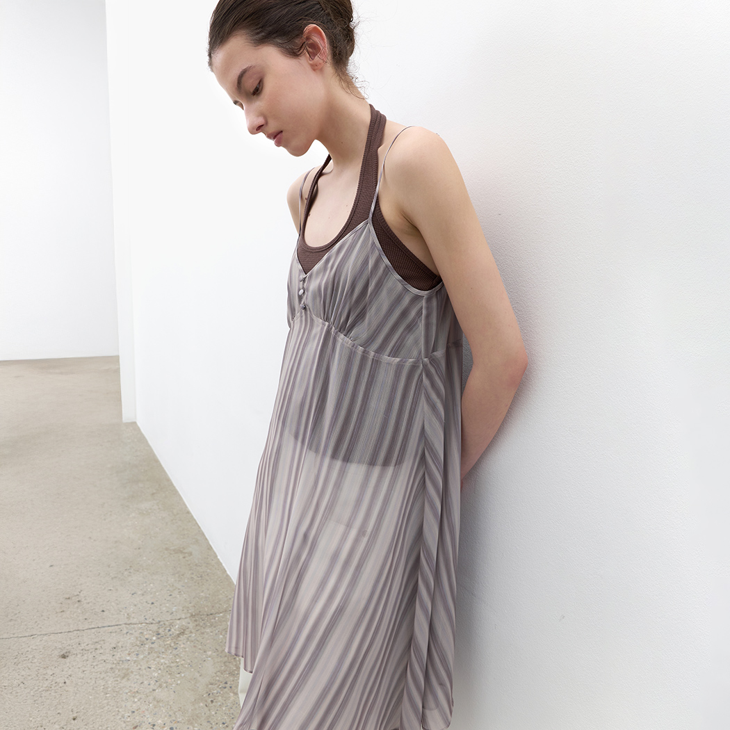 （OP-6328）SHEER STRIPE LAYERED SLEEVELESS DRESS