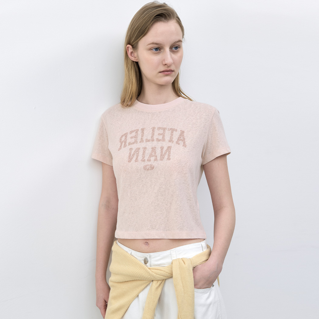 （T-7233）REVERSE STAMP GRAPHIC SEMI CROP T