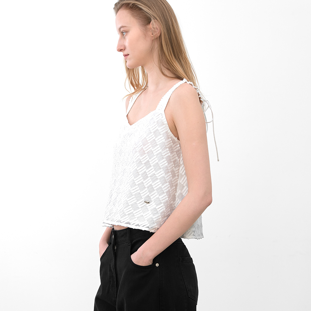（BL-4433）TEXTURED CHECK SET CAMI BLOUSE