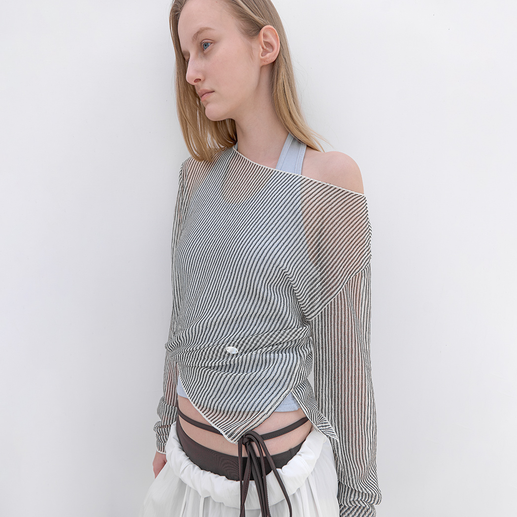 （BL-4431）STRIPE BOATNECK COVER UP BLOUSE