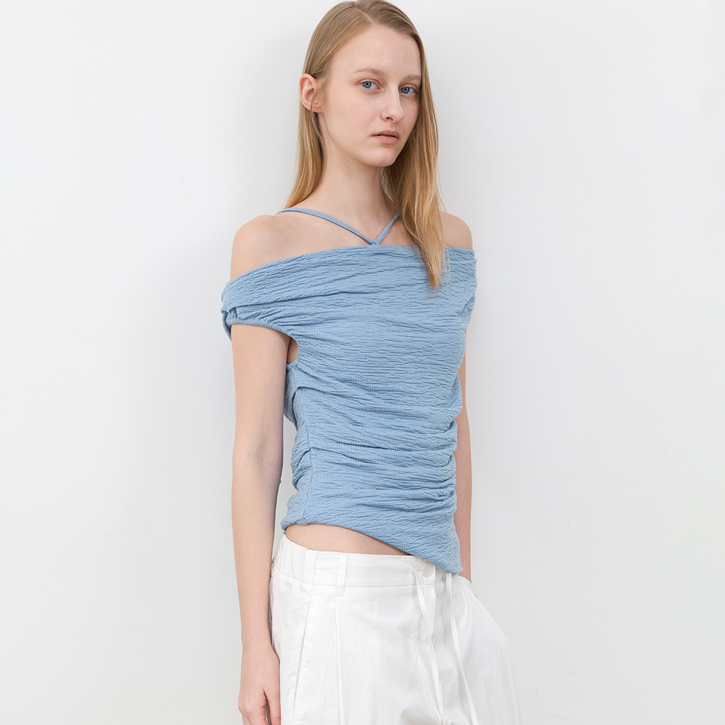 （BL-4410）WAFFLE TEXTURE SIDE-TUCKS OFF SHOULDER BLOUSE