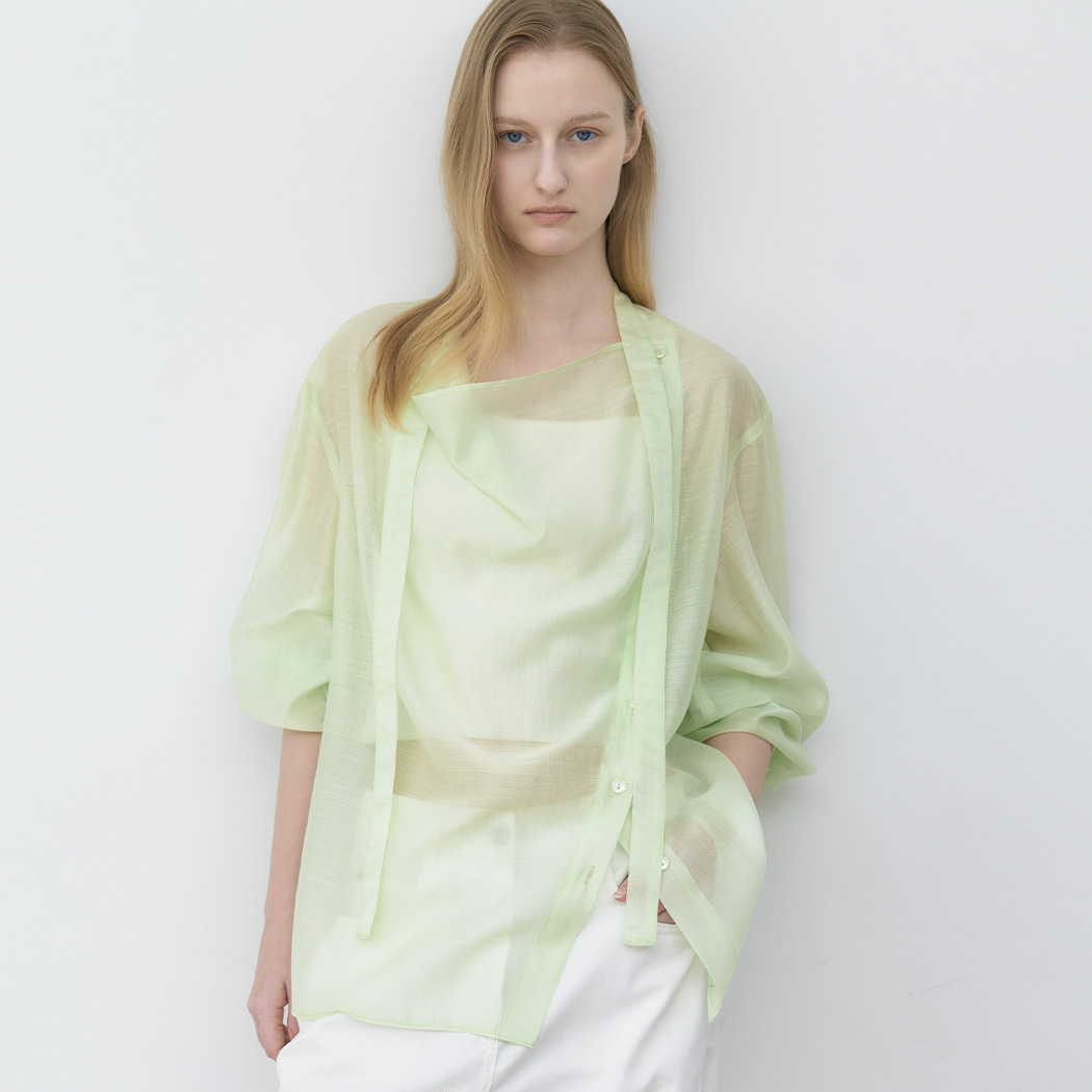 （BL-4450）SHEER ASYMMETRIC TIED BLOUSE