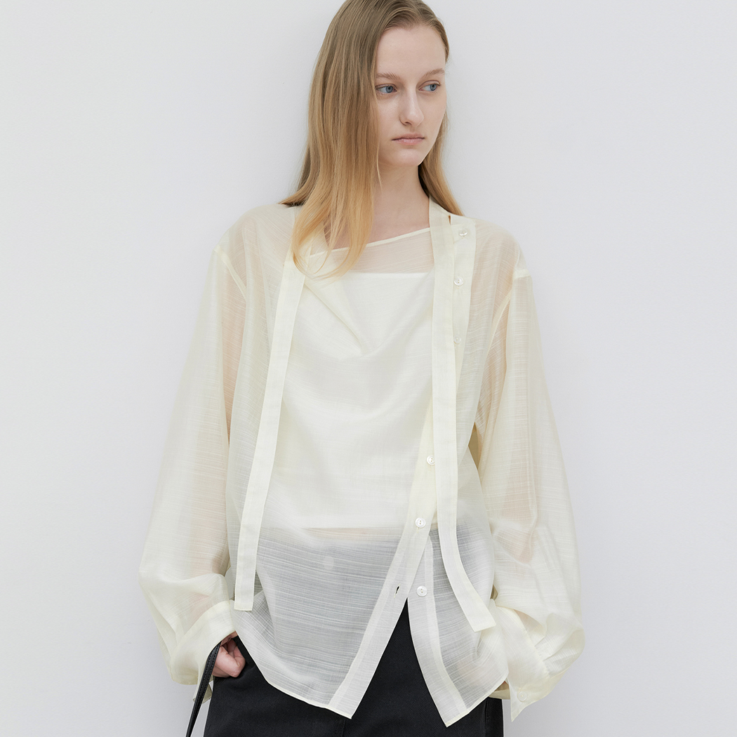 (BL-4450)SHEER ASYMMETRIC TIED BLOUSE