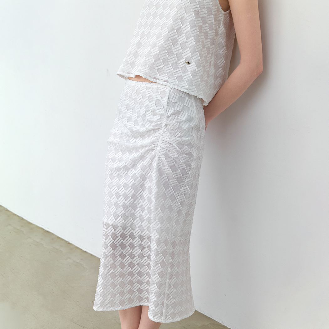 （SK-5112）TEXTURED CHECK SET SHIRRED SKIRT