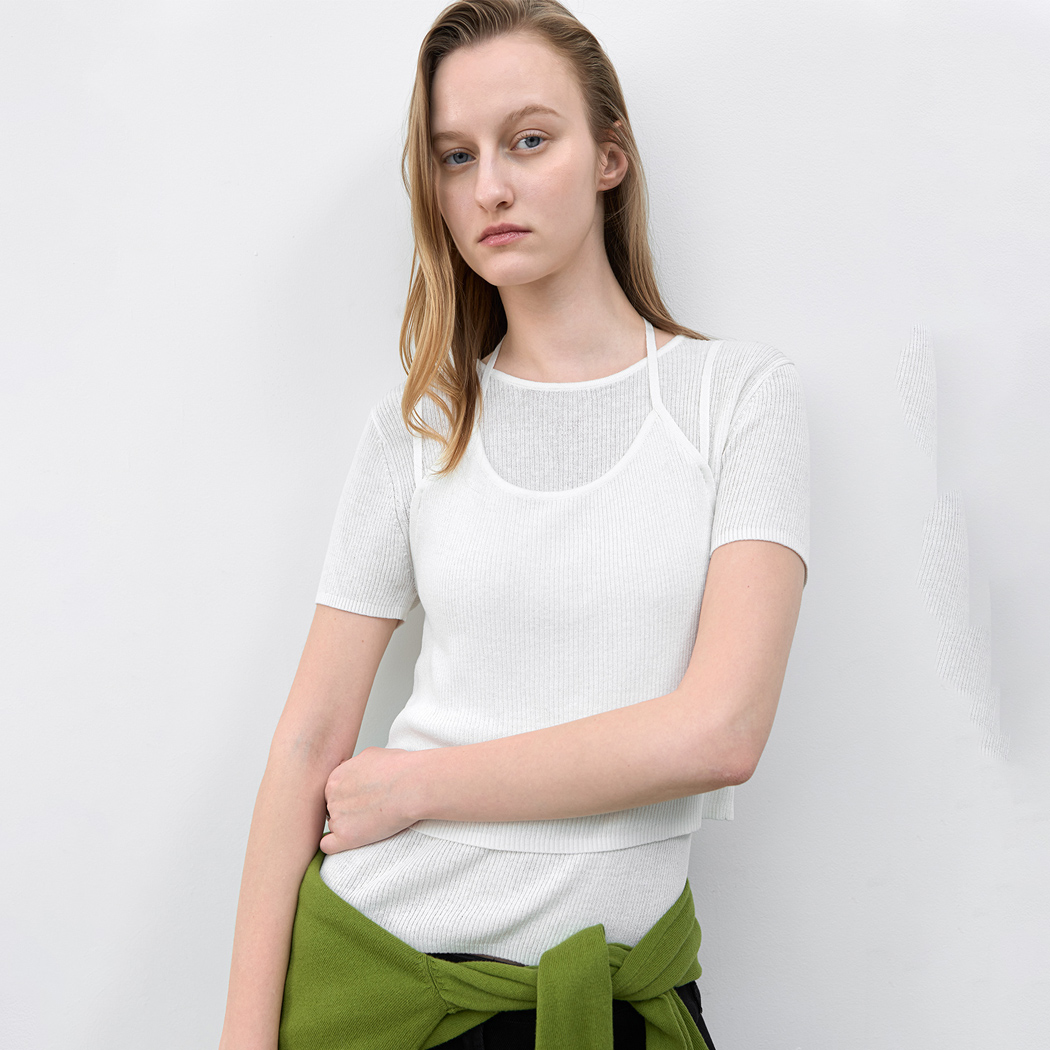 (T-7250)LAYERD HALTER NECK BUSTIER&TOP KNIT SET