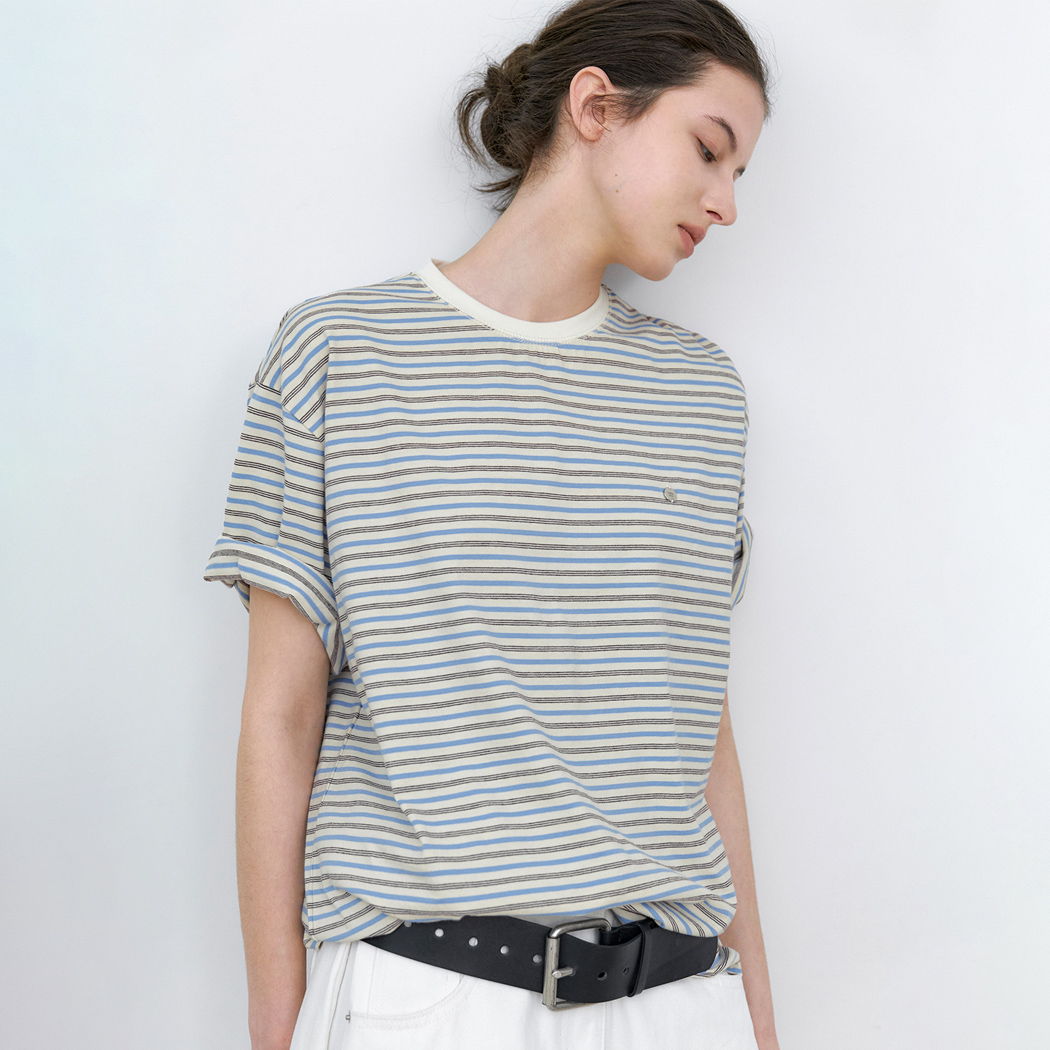（T-7216）MULTI STRIPE BOXY TEE