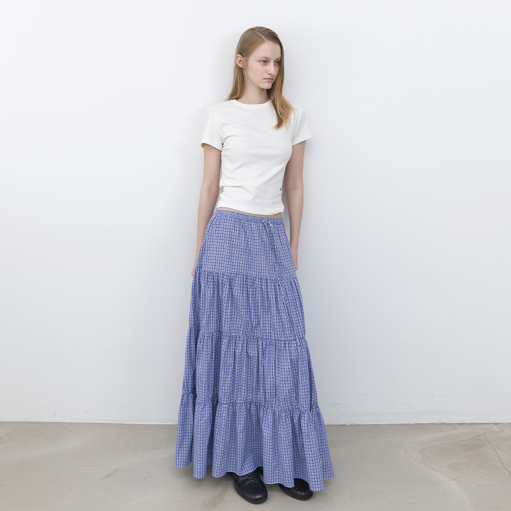 （SK-5098）CHECK TIERED FULL LENGTH SKIRT