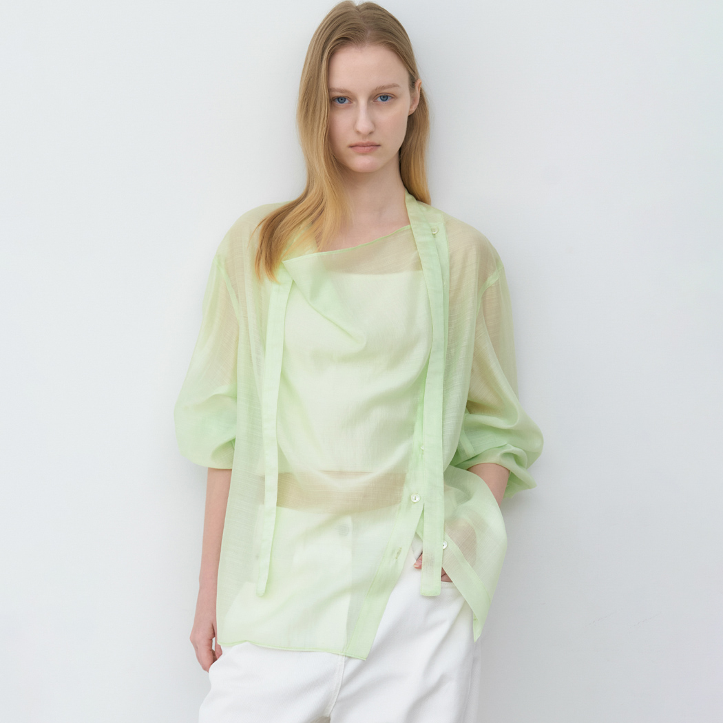 （BL-4450）SHEER ASYMMETRIC TIED BLOUSE
