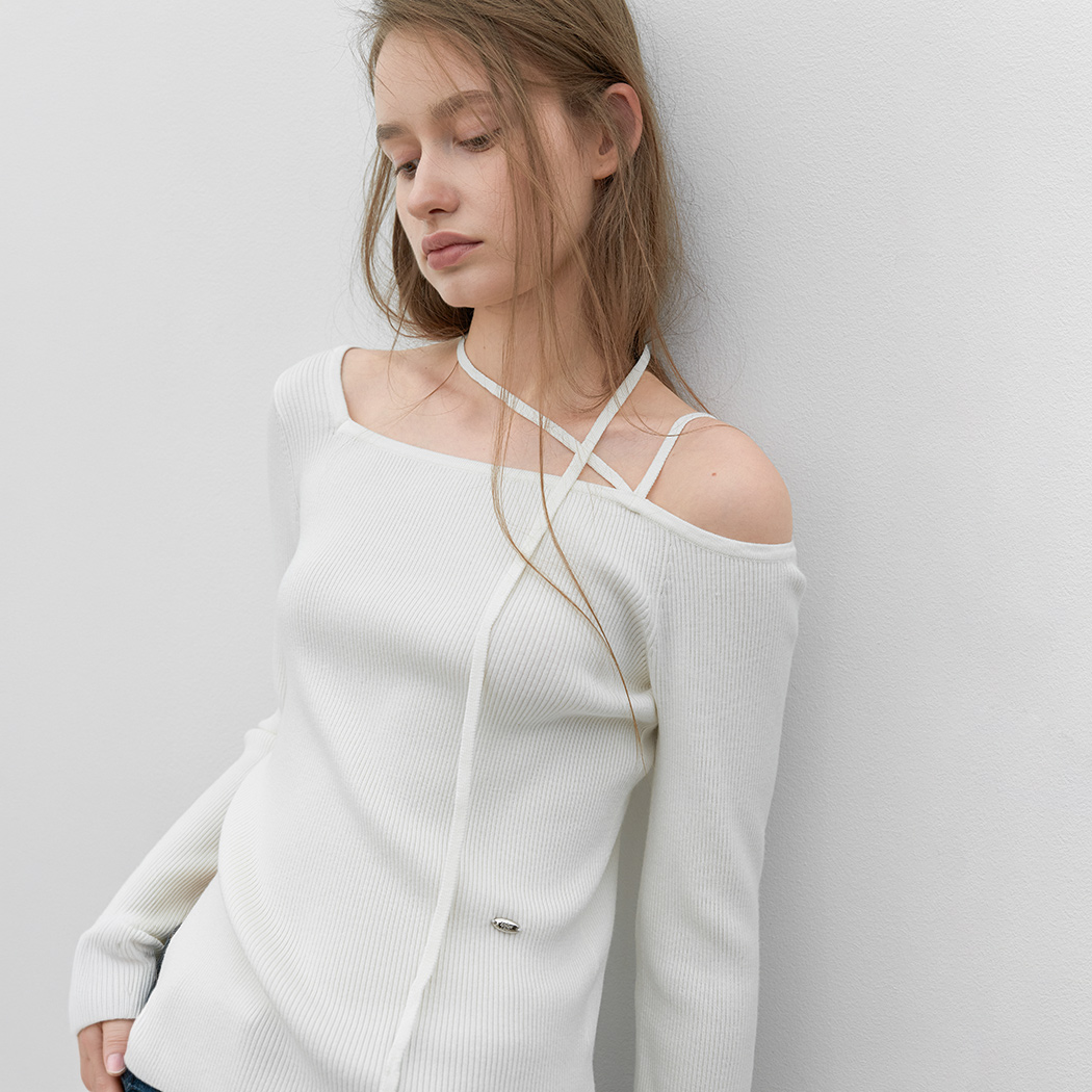 （ZT-7180）ONE OFF SHOULDER STRAP SLIM FIT KNIT