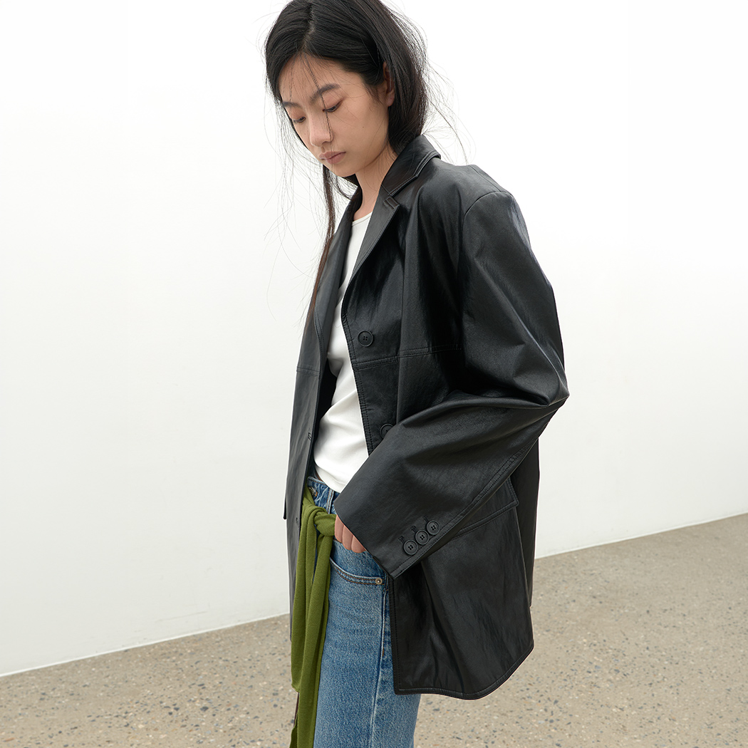 (Z-JK-3061)OVER FIT SINGLE LEATHER JACKET