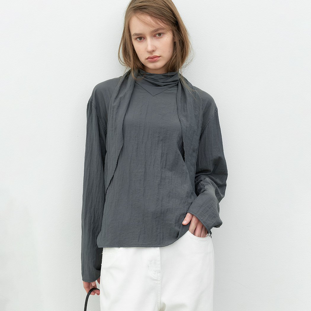 （Z-BL-4386）MOCK NECK TIE BLOUSE