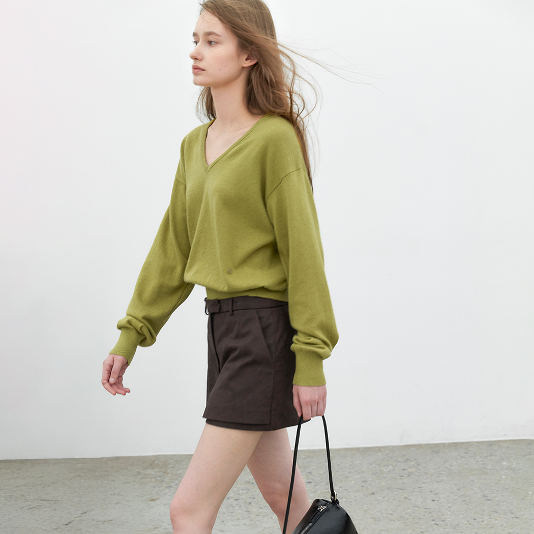 (ZT-7192)COTTON&WOOL OVERFIT V-NECK KNIT