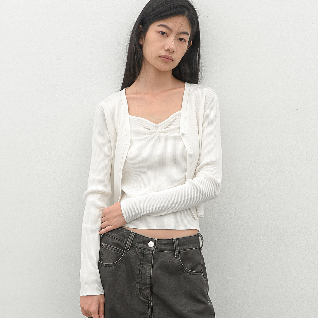 （Z-CD-2253）FLY SHIRRING TOP&CARDIGAN SET S