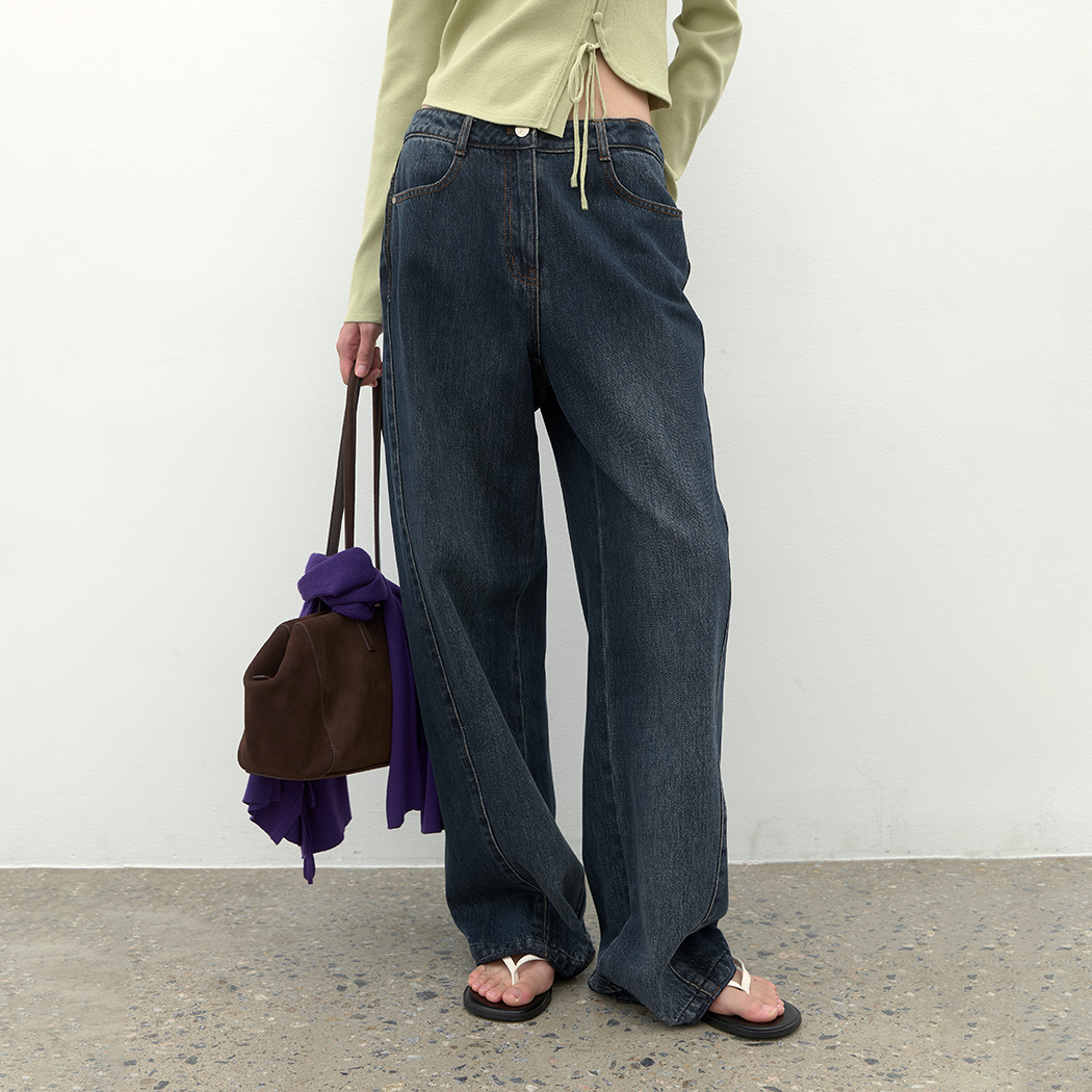 (PT-5807)SEMI CURVED SLUB WASHING DENIM PANTS