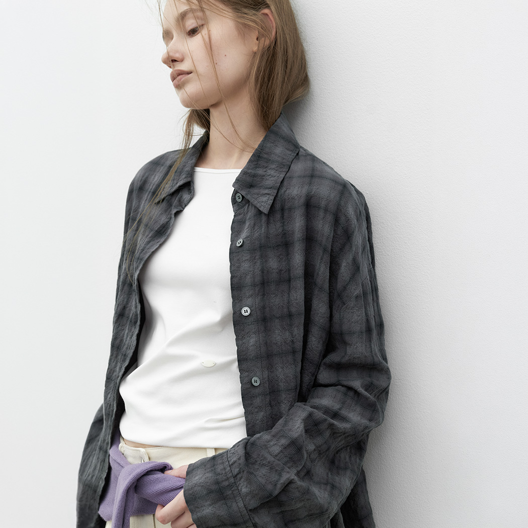 （BL-4435）CREASED CHECK COTTON SHIRT
